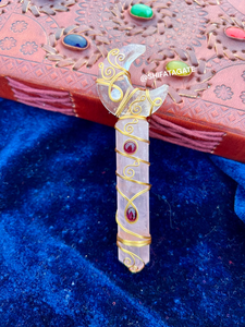 Estatuilla hecha a mano, Cuarzo Rosa, alambre de cuarzo transparente, varita envuelta, torre de cristal curativo Natural pulido para Reiki Feng Shui - Product Image 5