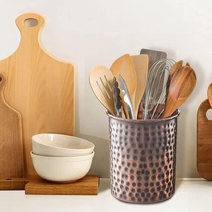 Elegant Antique Copper Stainless Steel <b>Utensil</b> <b>Holder</b> with Sturdy Metal Base <b>Kitchen</b> Storage Spice Rack - Product Image 1
