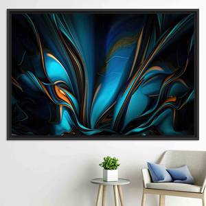 Abstract Blue and Orange Printed Canvas Art: Modern Wall Decor,BLACK <b>FRAMED</b> CANVAS - Product Image 1