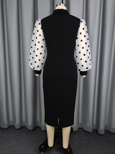 AM050947 화이트 롱 랜턴 슬리브 베이직 오피스룩 여성 캐주얼 원피스 블랙 도트 - Product Image 6