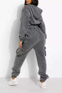 Survêtements pour femmes en coton pur, lavage à l'acide, hiver, à capuche, uni, léger, respirant, manches longues, tendance - Product Image 5