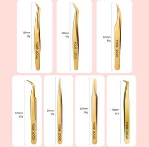 Pinces à cils en acier inoxydable de qualité supérieure plaquées or avec étui en cuir PU pour kit d'extension de cils - Product Image 3