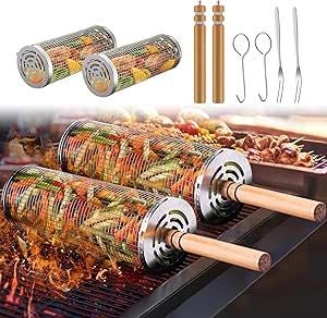 Juego de Parrilla para Barbacoa de Acero Inoxidable 304 de Alta Calidad, Jaula Giratoria, Mango de Madera Resistente, Resistente al Calor, Portátil, 2 en 1, Apto para Lavavajillas - Product Image 4