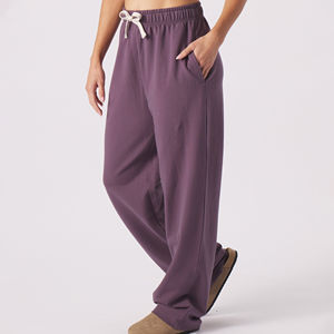 2025 recién llegado 100% algodón francés Terry cómodo cintura elástica pantalones de chándal de alta calidad pierna ancha holgados Joggers para mujeres - Product Image 2