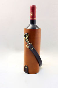 Caddy de cuero de grano superior personalizado, portabotellas de vino hecho a mano, bolsa personalizada, decoración, Accesorios de Vino - Product Image 2