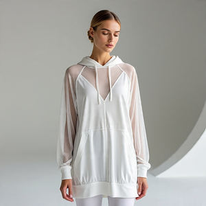 เสื้อตาข่ายแบบสวมหัวของผู้หญิงเสื้อเอวลอยแบบลำลอง100% โพลีเอสเตอร์ตาข่ายมีฮู้ด - Product Image 2