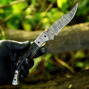 มีดพับด้ามเขาควายใช้ในการเอาตัวรอดกลางแจ้งมีใบมีดเหล็กดามัสกัส - Product Image 3