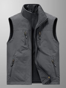 Chaqueta de trabajo de otoño e invierno para hombre, chaleco multibolsillo acolchado grueso, camiseta interior de lona con cuello levantado para actividades al aire libre - Product Image 3