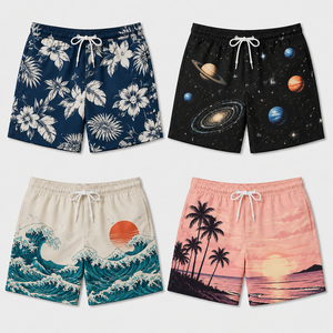 2026 New <b>Men</b> Tropical Printed Swim Shorts Quick Dry Beach <b>Trunks</b> Palm Tree Board Shorts Vacation Resort Summer Casual Beachwear - Product Image 1