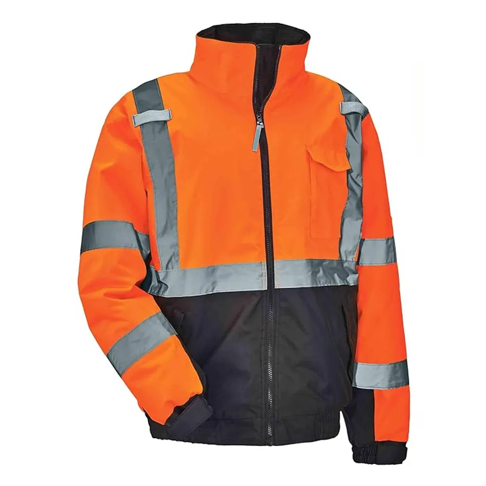 Orange Hi Vis Bomber Safety Jacket - Reflective Workwear Reflective Bomber Jacket Orange High Visibility Coat