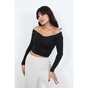 Blusa Negra sin Tirantes para Mujer Lustrin, Prenda de Alta Calidad en Mezcla de Poliéster y Elastano para Damas Modernas - Product Image 1