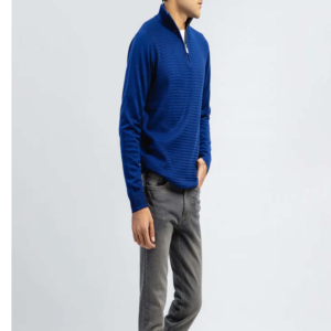 Royal Blue Half-Zip Premium Knitwear Slim-Fit Men's Sweater Winter Knit Pullover Jacket Top para Trendsetters Men Sweater - Product Image 4