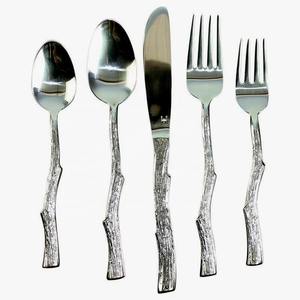 Lot de 5 couverts en acier inoxydable à 2 poignées, cuillère, couteau, fourchette, utilisé dans la cuisine, finition plaquée argent. - Product Image 2