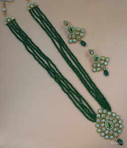 Conjunto de collar con colgante de gota y Kundan largo Mala de Motipearl tradicional de lujo indio conjunto de collar largo de perla Kundan dorado - Product Image 1