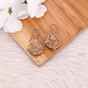Boucles d'oreilles bohèmes en laiton, jaspe Malinga, pierre précieuse noire, ruthénium, bijoux ethniques faits à la main, boucles d'oreilles en laiton de haute qualité - Product Image 4