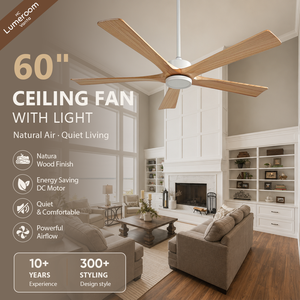60 Inch Solid Wood <b>Ceiling</b> Fan with <b>Light</b> <b>Remote</b> <b>Control</b> DC Motor Modern Downrod <b>Ceiling</b> Fan for Living Room Bedroom - Product Image 1