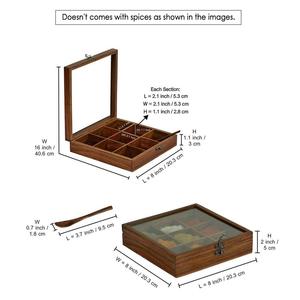 Boîte à épices en bois artisanale à 9 compartiments, en bois d'acacia, avec couvercle et cuillère, organiseur d'épices de cuisine - Product Image 4