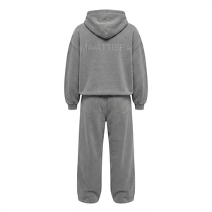 Conjunto de Sudadera con Capucha y Pantalones Anchos de Felpa Gris para Mujer, Estilo Casual, Urbano y Deportivo, Dos Piezas - Product Image 3