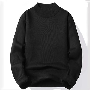 Hiver Nouveau Pull en tricot pour hommes avec un col mi-haut de couleur unie en peluche et une doublure chaude en tricot Top Casual - Product Image 5