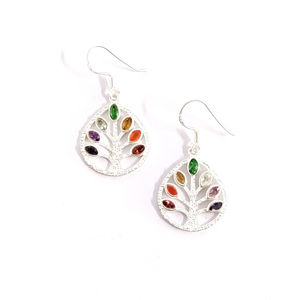 Women's Navratna <b>Earrings</b> Plant Shape (6.5 Gram) Handcrafted 925 Sterling Silver Multi Colour Gemstone for Gift - Product Image 1