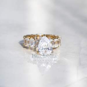 Women's S925 Silver 18K Solid Gold VVS Moissanite Pear & Emerald Side Cut Engagement <b>Ring</b> for <b>Men</b> - Product Image 1