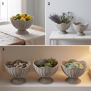 Panier sur piétement en faux rotin, corbeille à fruits décorative tressée, panier de rangement pour la maison et l'hôtel, OEM ODM - Product Image 2