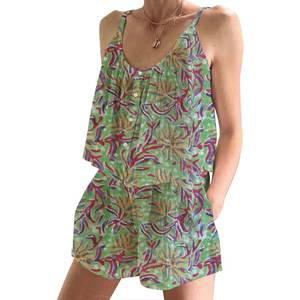 Conjunto de Pijama Corto para Mujer con Estampado Floral, Primavera/Verano, Ajustado, con Tirantes, sin Mangas - Product Image 1