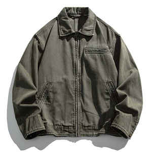 Custom <b>Men's</b> Zipper Canvas <b>Jacket</b> Quilted Cotton <b>Lined</b> Embroidered Patch Work Streetwear Style for Spring Winter Wholesale - Product Image 2