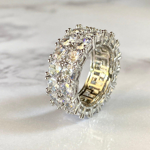 Tennis Band <b>Iced</b> Out Silver 5X Layered Designer Moissanite Diamond <b>Ring</b> Bands for Sale From Indian Supplier - Product Image 2