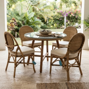 Goldust <b>Dining</b> Collection Natural Rattan Woven Outdoor <b>Dining</b> <b>Set</b> <b>Round</b> <b>Table</b> Chairs Bistro Patio Setup Art Design Decor - Product Image 4