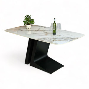 Modern 160x90cm Rectangular Dining <b>Table</b> with <b>Wooden</b> <b>Top</b> & Iron Legs-Assembled & Expandable (BA68178) - Product Image 1