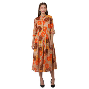 Vestido Midi Estilo Occidental Premium con Cuello Mao, Cómodo para Uso Diario, Oficina, Compras y Vacaciones para Mujer - Product Image 1