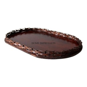 Dernier modèle Arrivée Haute Qualité Standard Acacia En Bois Fabriqué Moderne Creative Art Designer Forme Ovale Plateau De Luxe De L'Inde - Product Image 1
