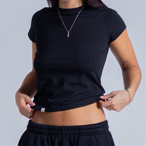 Camiseta Corta de Alta Calidad para Mujer, Cuello Redondo, Corte Ajustado, Transpirable, Ecológica, Lisa, con Logotipo Personalizado Impreso - Product Image 1