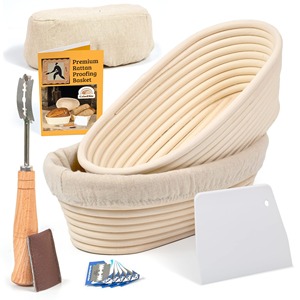 Panier de cuisson en rotin tissé à la main avec doublure en coton à l'intérieur du panier d'épreuvage de forme ovale naturelle - Product Image 5