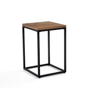 Mesa auxiliar cuadrada moderna de hierro con tapa de madera para muebles de sala de estar para el hogar - Product Image 4