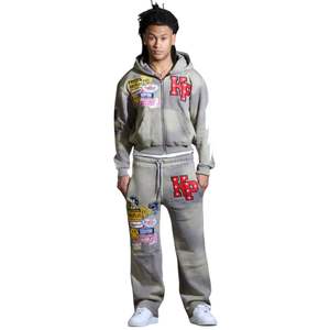 Pantalones Deportivos para Hombre con Parches Gráficos, Corte Holgado, Felpa, Estilo Urbano, Decorados, Casuales, para Uso Diario - Product Image 6