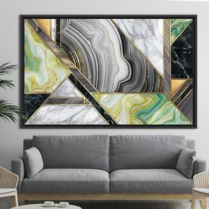 Œuvre d'art sur toile imprimée vert abstrait élégante, décoration contemporaine, 1P : encadré noir - Product Image 1