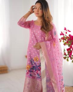 Lunching New Saree With <b>own</b> Real <b>Modeling</b> product Top Fabric Chinon Silk Inner Micro Work - Product Image 1