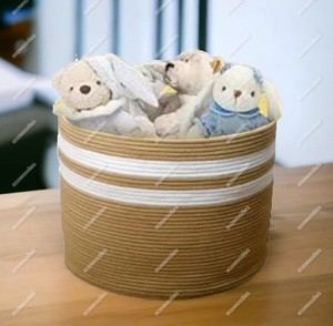 Customizable Size Home Storage Woven Cotton Rope Toy Stocked <b>Basket</b> Bamboo Nursery Laundry Bin for Kids & Bedroom - Product Image 4