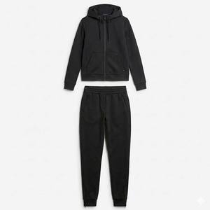 Matte Velvet 100% Cotton Women Tracksuit All Black Luxe 2 Piece Set <b>Short</b> Solid Tapered <b>Joggers</b> Invisible Zippers Premium - Product Image 3