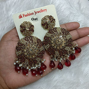 ต่างหูห้อยชุบทองหรูหราด้วยหินคริสตัลไข่มุกและลูกปัดเครื่องประดับชาติพันธุ์แบบดั้งเดิมสำหรับผู้หญิงและเด็กผู้หญิง - Product Image 5