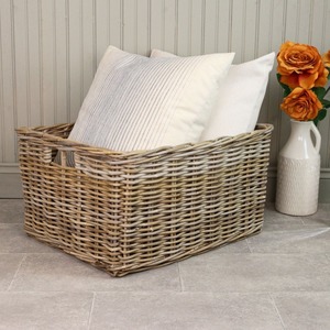 Artex Green Earth <b>Large</b> Natural Rattan Wicker Log <b>Storage</b> <b>Basket</b> Handmade Eco-Friendly Modern Rectangle Multifunction - Product Image 2