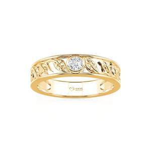 Bague de mariage solitaire ronde en or pour homme Jeulia avec gravure de feuille et perle d'eau de mer - Product Image 3