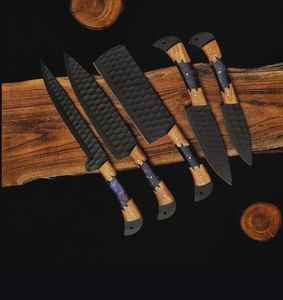 Ensemble de couteaux de chef en acier à haute teneur en carbone forgé à la main en gros avec manche en bois Utilisation en restaurant Comprend un sac en cuir Couteaux à découper la viande - Product Image 4