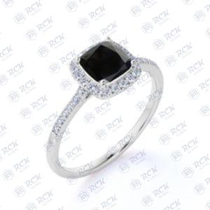 Bague noire 1.10 TCW coupe coussin Halo Moissanite pour femme/bijoux de fiançailles bague en diamant Moissanite en or 18KT - Product Image 2
