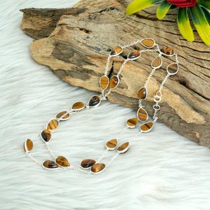 925 Sterling Tiger Eye Choker Collier Vintage Double Couche Lunette Bijoux avec Zircon Pierre Principale De La Collection - Product Image 3
