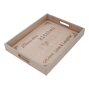 Bandeja de Servicio Rústica de Madera y Metal Galvanizado con Asas, Bandeja Otomana Cuadrada Decorativa, Bandeja Grande de Madera para Servir Alimentos y Café - Product Image 4