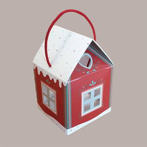 5pcs Christmas Gift Boxes for 1kg Tall Panettone <b>Red</b> Cardboard House with Cords 200x200H180mm Holiday Supplies - Product Image 1