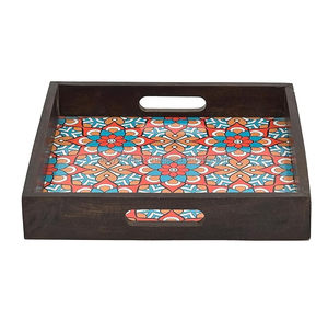 Wholesale Customized Logo Wooden Printing <b>Tray</b> Square Bamboo Serving <b>Tray</b> with <b>Marble</b> and Steel for Home Use - Product Image 1